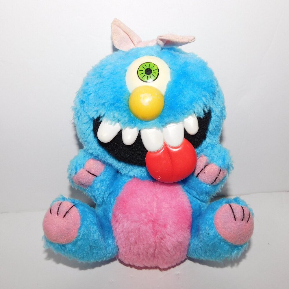 VTG 1980s Kuddlee Uglee Blue Pink Monster 6" Plush Stuffed Toy Tara Toys